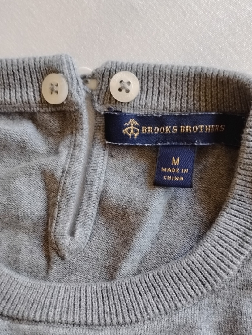 Brooks Brothers Cotton Jewel Neck Fitted Sweater M Heather Gray - Picture 3 of 9